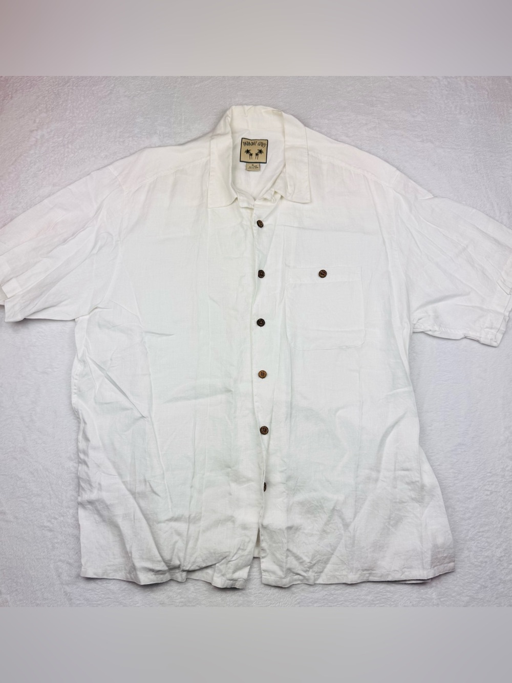 Paradise Coves 100% Linen Short Sleeve Button Up Shirt. Size XL.